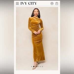 Ivy City Co Gold Velvet Long Sleeve Dress
